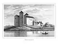 The castle drawn by Johan Knutson and published in Finland framställdt i teckningar&nbsp;[sv] in 1845