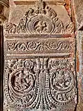 Musicians and dancers, latter illustrating classical Indian natya (dance) mudras