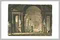 View of the Lower Great Hall across the "tribunal" in 1785, by Charles de Wailly, showing the statues commissioned by the Count of Angiviller