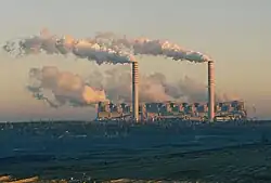 Bełchatów Power Station next to the village