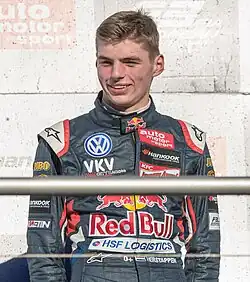 Max Verstappen on the podium of the 2014 Hockenheim FIA Formula 3 European round