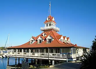 The hotel's former boathouse on Glorietta Bay is now a restaurant.