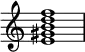 
{
\override Score.TimeSignature #'stencil = ##f
\relative c' {
   \clef treble
   \time 4/4
   \key c \major
   <e gis b d f>1
} }
