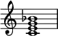  {
\override Score.TimeSignature #'stencil = ##f
\relative c' { 
  \clef treble \time 4/4
  <c e g bes>1
} }
