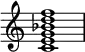  {
\override Score.TimeSignature #'stencil = ##f
\relative c' { 
  \clef treble \time 4/4
  <c e g bes d f>1
} }
