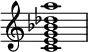  {
\override Score.TimeSignature #'stencil = ##f
\relative c' { 
  \clef treble \time 4/4
  <c e g bes des a'>1
} }
