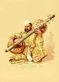 1891. A Bin Player, by William Gibb. The instrument depicted had four main strings that could be fretted and three side strings.