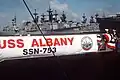 USS Arthur W. Radford behind USS Albany on 7 April 1990