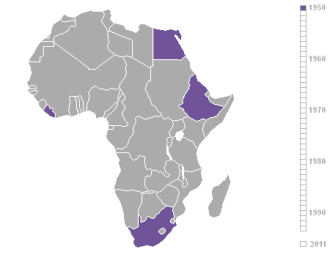 An animated map showing the order of independence of African nations, 1950–2011