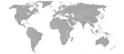 Map indicating locations of Albania and Japan