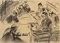 "Thuringia State Parliament – Abg. Greil (SPD) speaking“, 1930, chalk