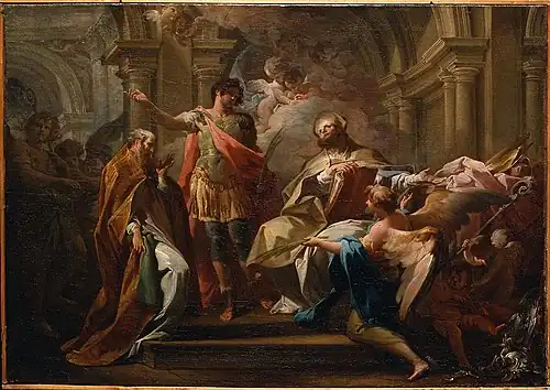 Saints Ippolito, Taurino, and Ercolano (Ercolano could either refer to Herculanus of Perugia or Herculanus of Brescia)
