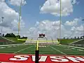 Scoreboard and end-zone seating.