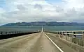 On the bridge, heading north