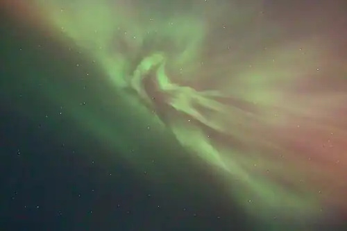Aurora at zenith, Onawa, Iowa, U.S. (42°N GLAT, 51°N MLAT)