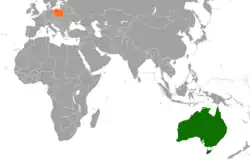 Map indicating locations of Australia and Poland