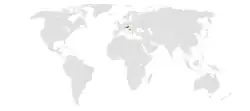 Map indicating locations of Austria and Bosnia and Herzegovina