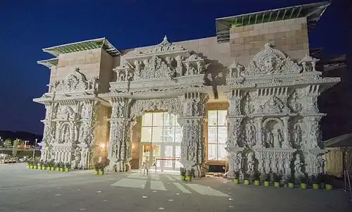 Swaminarayan Akshardham in Robbinsville, New Jersey, U.S., is the world's third-largest Hindu temple and the largest and most-visited Hindu temple outside Asia.[178]