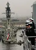 A stern view of BAP Almirante Grau from USS&nbsp;Pearl Harbor