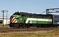 BN 9918, an EMD E9, working on Metra's line to Aurora, Illinois, September 1992