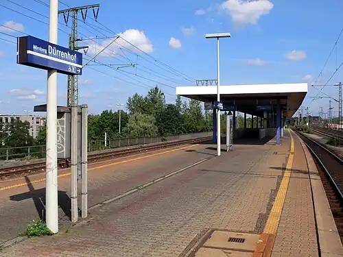 Island platform with covered waiting area