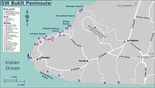 Map of the south-west of the Bukit Peninsula