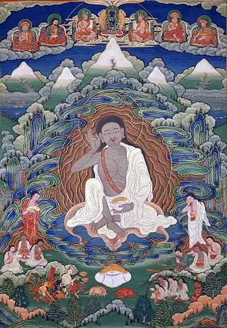Bhutanese painted thangka of Milarepa (1052–1135), late 19th–early 20th century, Dhodeydrag Gonpa, Thimphu, Bhutan