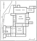 Ground plan of Blackfriars Monastery as it appeared before the Dissolution of the Monasteries. The Buttery became Farrant's; the Frater, Burbage's playhouse.