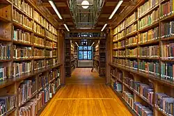 Bookcases in a library