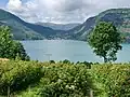 View of Solvorn from Ornes (across the fjord)