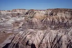 A color image of some desert badlands