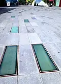 Blue tiles in the city centre of Eindhoven, laid in 2006 to mark the underground course of the Gender as part of the Nieuwe Gender project.[9]