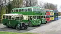 Preserved bus convoy line up organised to mark the relaunch of a bus route in Winchester