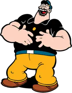Color illustration of Bluto, a large bearded man in sailor clothing