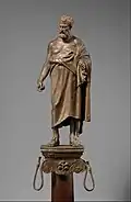 Bronze statuette of a philosopher on a lamp stand; late 1st century BC; bronze; overall: 27.3&nbsp;cm; weight: 2.9&nbsp;kg; Metropolitan Museum of Art (New York City)