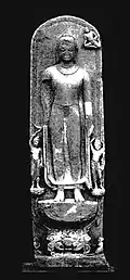 Buddha statue inscribed "Gift of Abhayamitra in 157 in the reign of Buddhagupta" (476 CE) Sarnath Museum.[13][15][14]