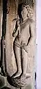 Buddhist devotee on the second statue of the standing Buddha (fragment), inscribed "Gift of Abhayamitra in 157 in the reign of Buddhagupta" (477 CE). Sarnath Museum.[11][12]