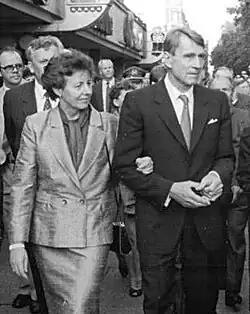 Tellervo Koivisto with Mauno Koivisto, the president of Finland in Dresden, German Democratic Republic (30 September 1987)