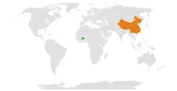 Map indicating locations of Burkina Faso and China