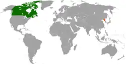 Map indicating locations of Canada and North Korea