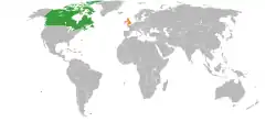 Map indicating locations of Canada and United Kingdom