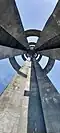 A view from inside the obelisk tower looking up.
