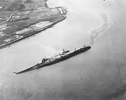 Ōyodo capsized in shallow waters, 28 July 1945