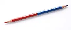 Pencil colored points on opposite ends. Text on the pencil reads, "Swiss Made * BICOLOR * Caran d'Ache 999".