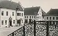 Narva: wrought-iron railings of the Town Hall stairs and Town Hall Square (Raekoja plats)