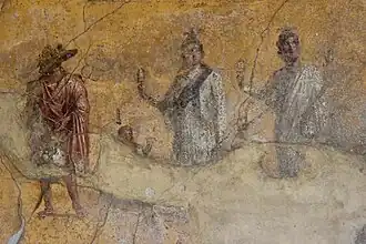 Anubis, Harpocrates, Isis and Serapis, fresco from Pompeii
