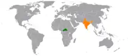 Map indicating locations of Central African Republic and India