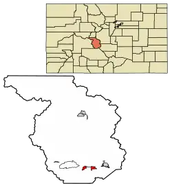 Location of Poncha Springs in Chaffee County, Colorado.