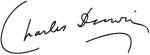 "Charles Darwin", with the surname underlined by a downward curve that mimics the curve of the initial "C"