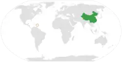 Map indicating locations of China and Dominica